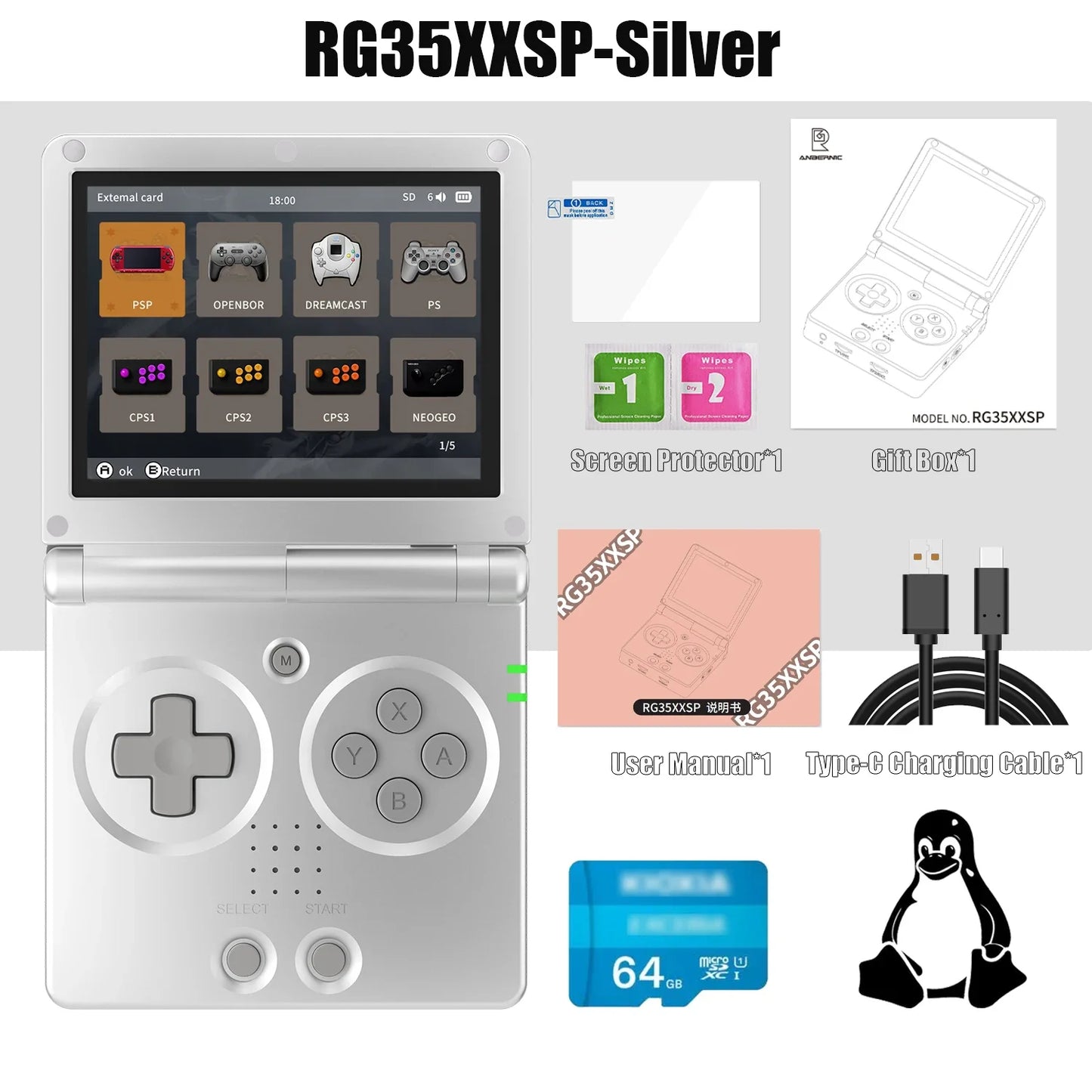 ANBERNIC RG35XXSP Fold Handheld Game Consoles Video Game Consoles Linux System 3.5 Inch IPS Screen 3300mAh 256G PSP Game Gifts