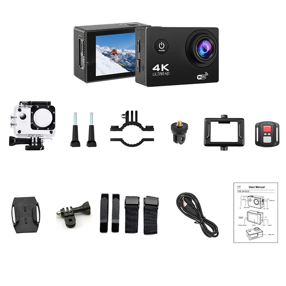 Action Camera Ultra HD 4K/30fps WiFi 2.0-inch 140D Underwater Waterproof Helmet Video Recording Cameras Bicycle Vlog Camera