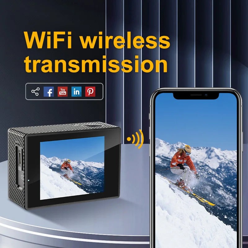 Action Camera Ultra HD 4K/30fps WiFi 2.0-inch 140D Underwater Waterproof Helmet Video Recording Cameras Bicycle Vlog Camera