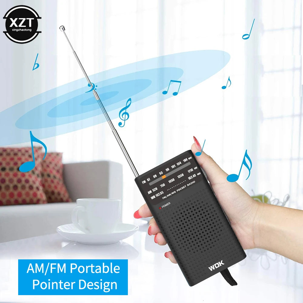 Full Band Mini AM FM Pointer Pocket Radio Portable Radio 2 AA Batteries For Running Camping Travel Analog Radio