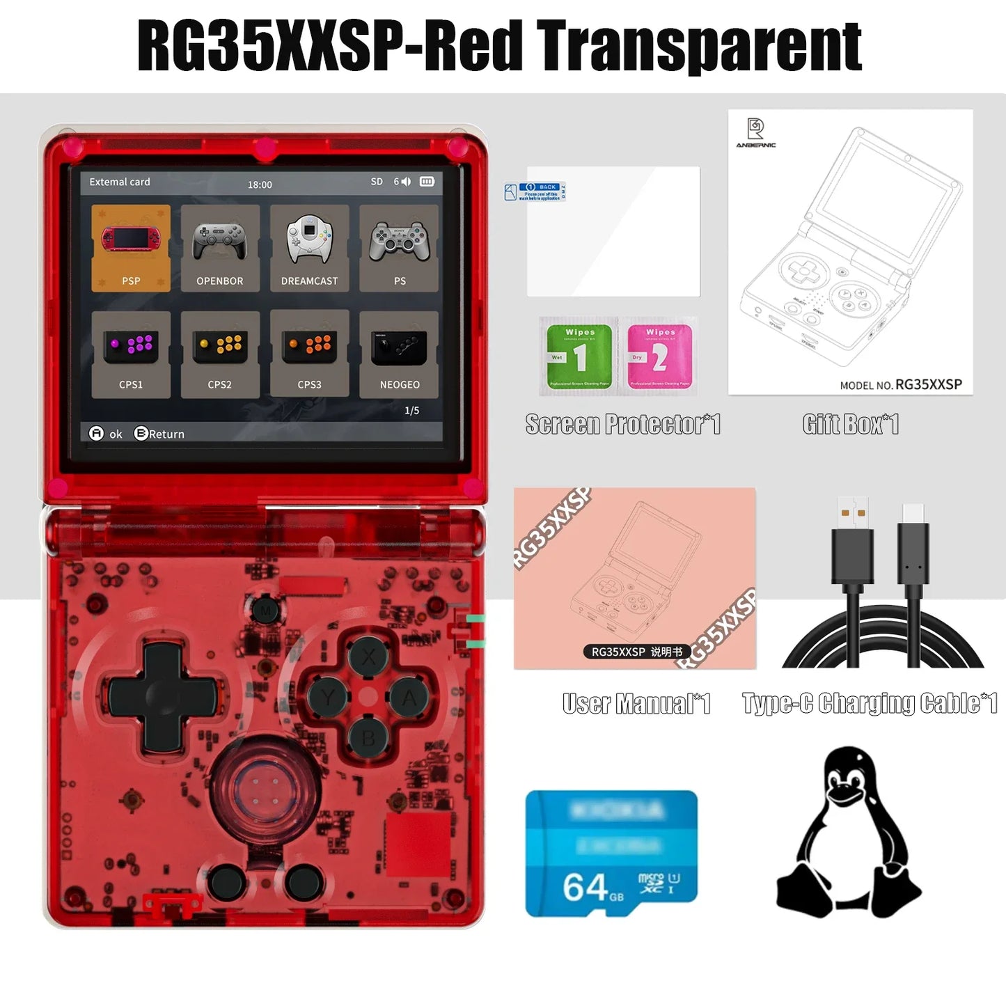 ANBERNIC RG35XXSP Fold Handheld Game Consoles Video Game Consoles Linux System 3.5 Inch IPS Screen 3300mAh 256G PSP Game Gifts