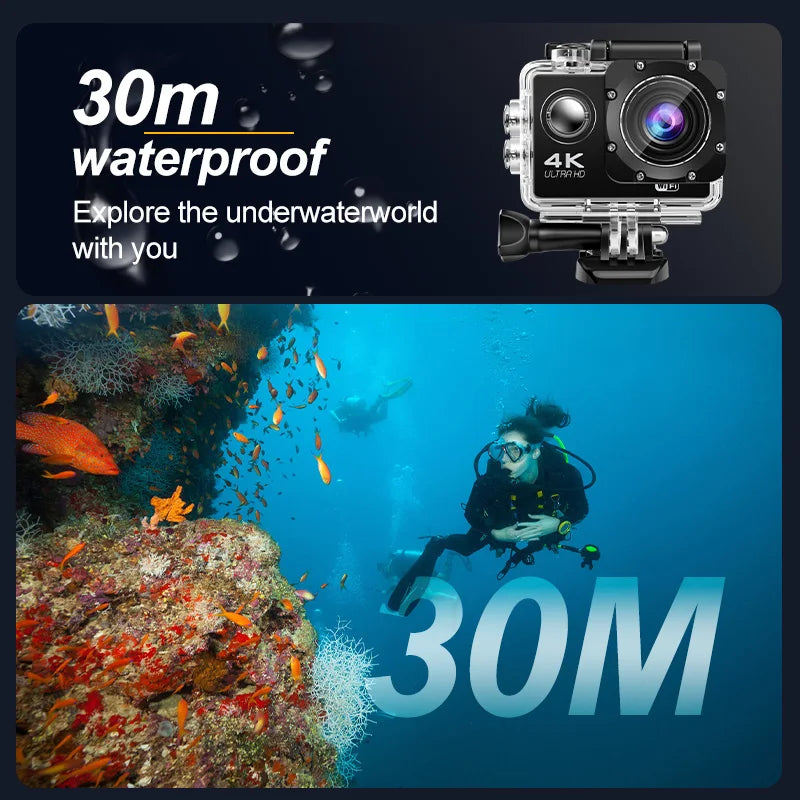 Action Camera Ultra HD 4K/30fps WiFi 2.0-inch 140D Underwater Waterproof Helmet Video Recording Cameras Bicycle Vlog Camera