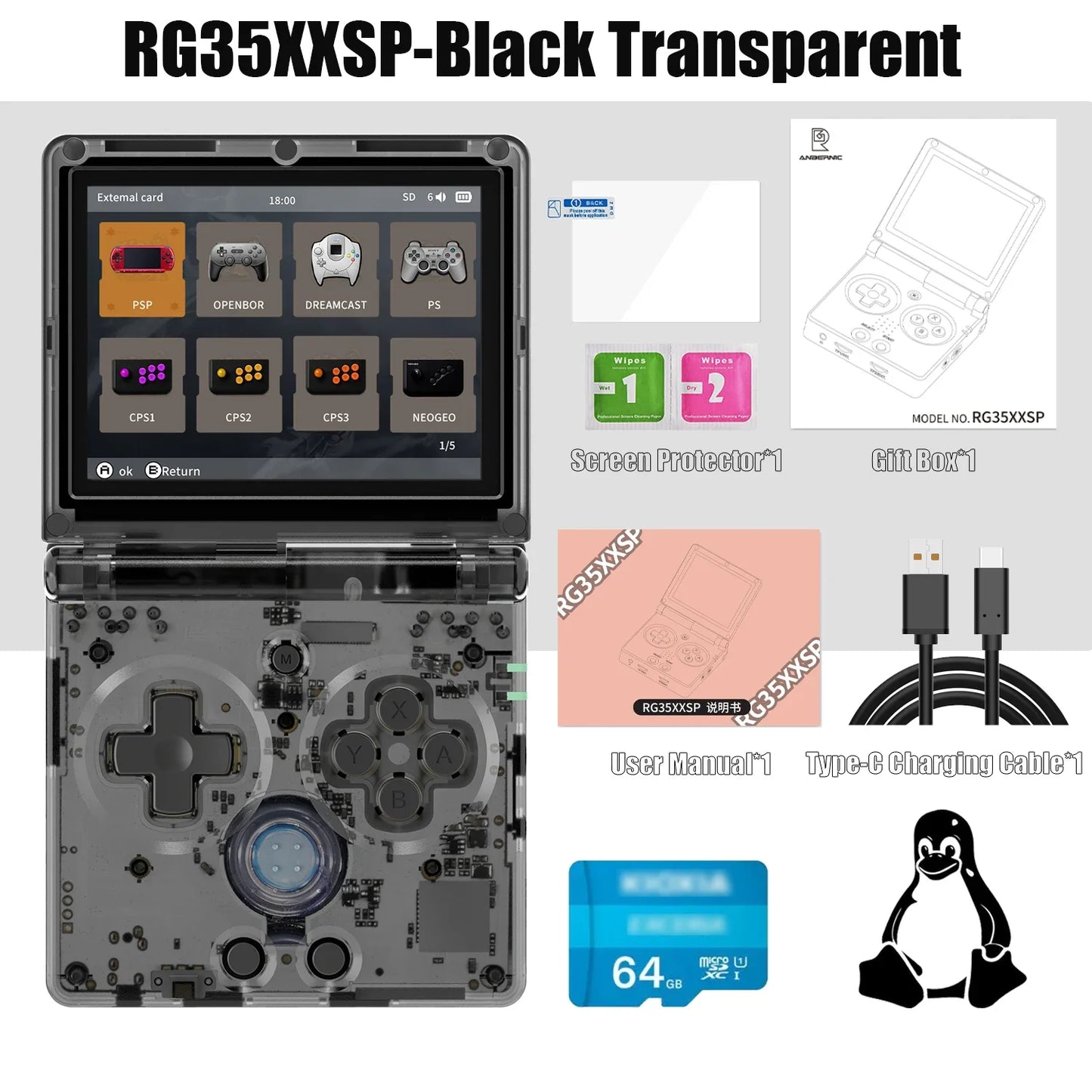 ANBERNIC RG35XXSP Fold Handheld Game Consoles Video Game Consoles Linux System 3.5 Inch IPS Screen 3300mAh 256G PSP Game Gifts