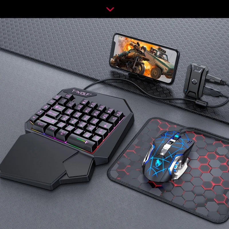 Gaming Keyboard Set One Hand Keyboard Mouse Converter Mobile Game Converter Backlight Mobile Controller Gamer Accessories TF900