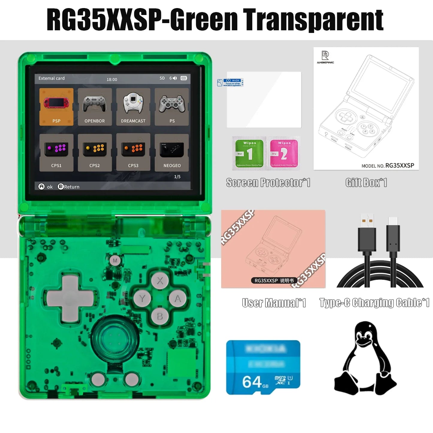 ANBERNIC RG35XXSP Fold Handheld Game Consoles Video Game Consoles Linux System 3.5 Inch IPS Screen 3300mAh 256G PSP Game Gifts