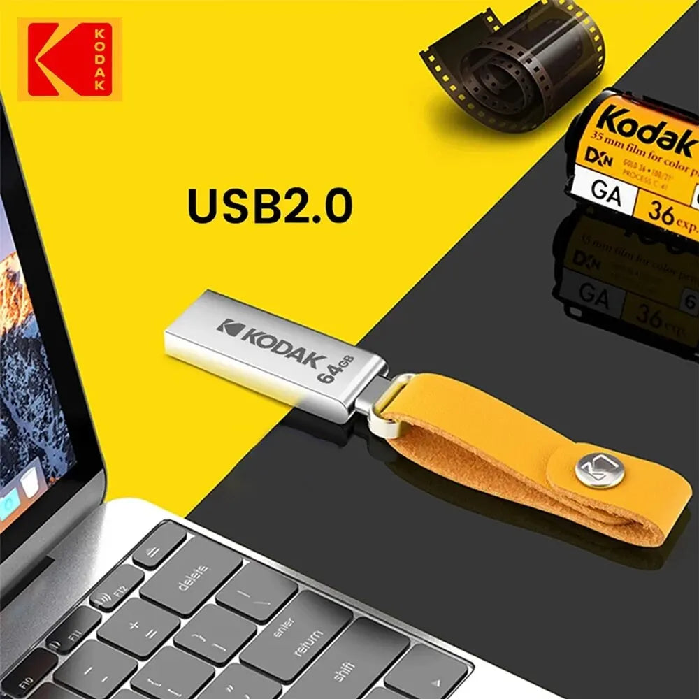 KODAK USB 2.0 Flash Drive 128GB 64GB 32GB Pen Drive Waterproof Mini Memory Stick Leather Metal U Disk