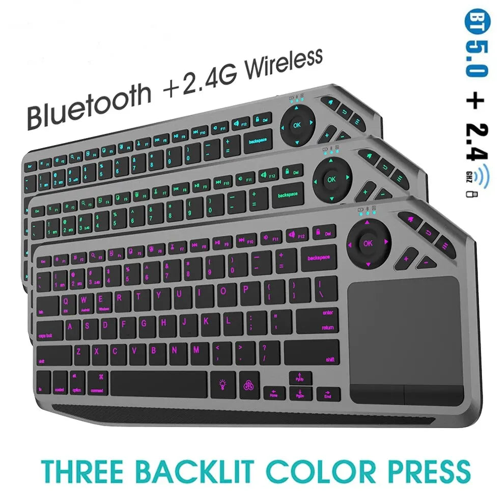 Bluetooth Wireless Keyboard with Touchpad 7-Colors Backlit 2.4g Rechargeable Trackpad Keyboard for Smart TV, IOS IPhone/IPad