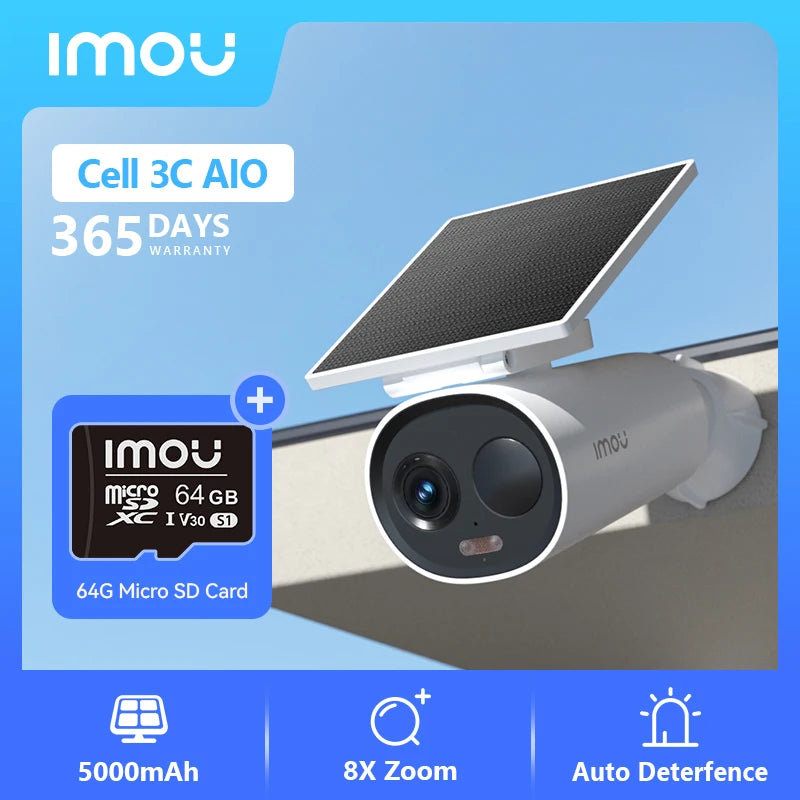 IMOU Cell All In One Panel Set 2K WiFi Camera 5000mAh Battery Wireless IP66 Smart Color Night Vision Home Security Camera
