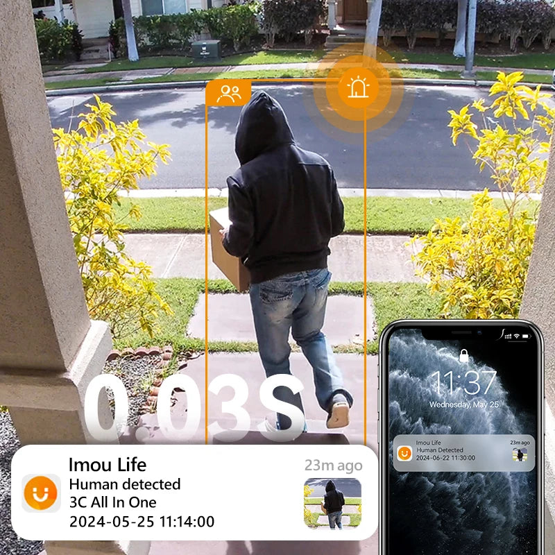IMOU Cell All In One Panel Set 2K WiFi Camera 5000mAh Battery Wireless IP66 Smart Color Night Vision Home Security Camera