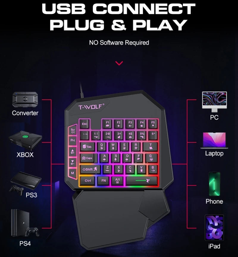Gaming Keyboard Set One Hand Keyboard Mouse Converter Mobile Game Converter Backlight Mobile Controller Gamer Accessories TF900