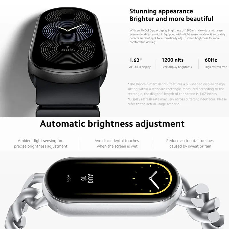 New Xiaomi Mi Band 9 Smart Bracelet, 1.62'' AMOLED Screen, Blood Oxygen Heart Rate Monitoring 150+ Sport Modes, BT5.4 Smart Band