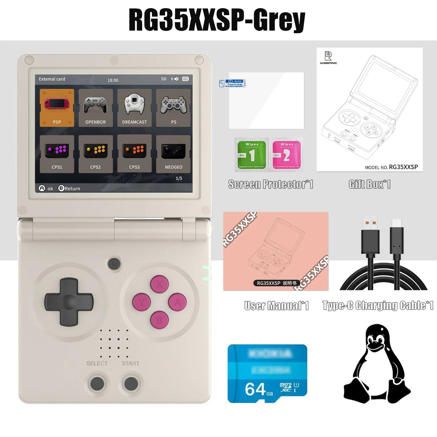 ANBERNIC RG35XXSP Fold Handheld Game Consoles Video Game Consoles Linux System 3.5 Inch IPS Screen 3300mAh 256G PSP Game Gifts