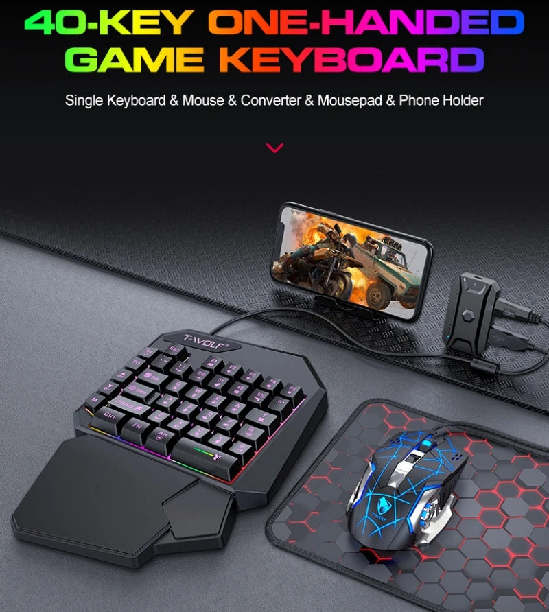 Gaming Keyboard Set One Hand Keyboard Mouse Converter Mobile Game Converter Backlight Mobile Controller Gamer Accessories TF900