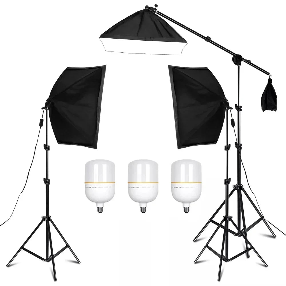 SH 3Pcs SoftBox With Sandbag Professional Photography Photo Studio Softbox Lights Lighting Kit Equipment Boom Arm
