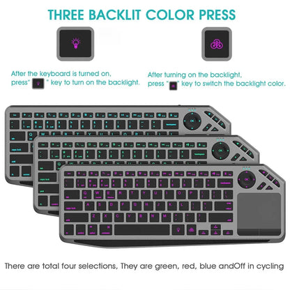 Bluetooth Wireless Keyboard with Touchpad 7-Colors Backlit 2.4g Rechargeable Trackpad Keyboard for Smart TV, IOS IPhone/IPad