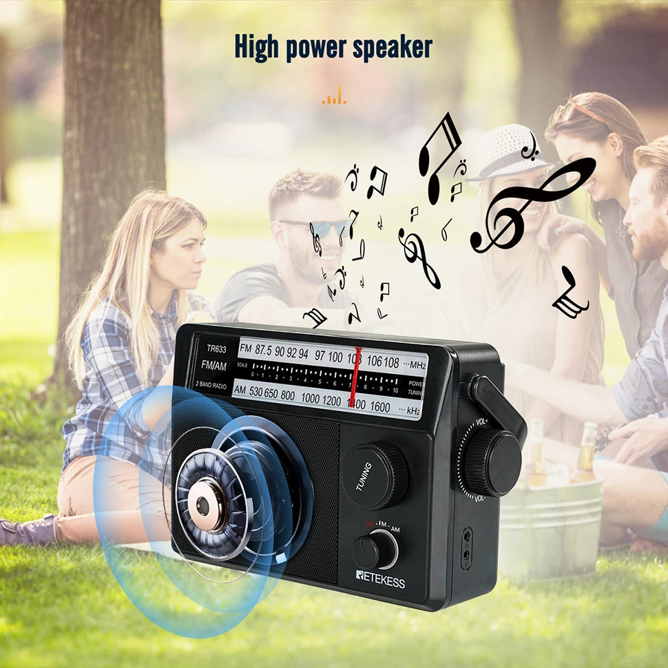Retekess TR633 Radio FM Portable Radios AM FM Rechargeable Battery Operated Radio Search Indicator Light Large Scale Senior Home