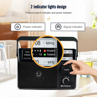 Retekess TR633 Radio FM Portable Radios AM FM Rechargeable Battery Operated Radio Search Indicator Light Large Scale Senior Home