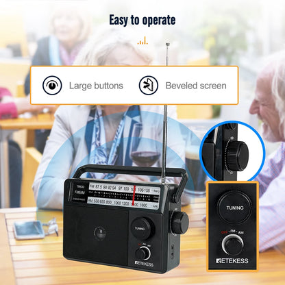 Retekess TR633 Radio FM Portable Radios AM FM Rechargeable Battery Operated Radio Search Indicator Light Large Scale Senior Home