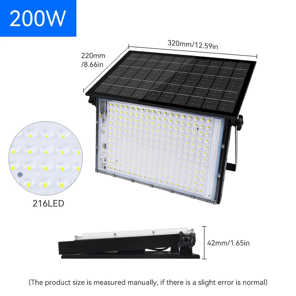 100W 200W LED Portable Solar Floodlight Outdoor Hiking Camping Light Waterproof IP65 Wall Light For Garden Patio Garage Backyard