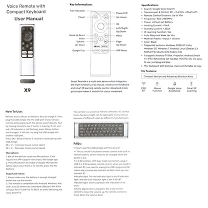 2.4G Voice Mini Keyboard Universal Air Mouse Remote Control X9 with IR Learning Function BLE Controller