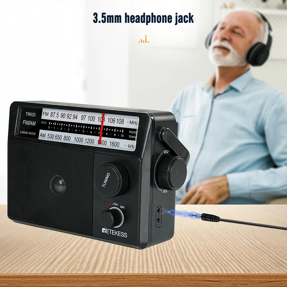 Retekess TR633 Radio FM Portable Radios AM FM Rechargeable Battery Operated Radio Search Indicator Light Large Scale Senior Home
