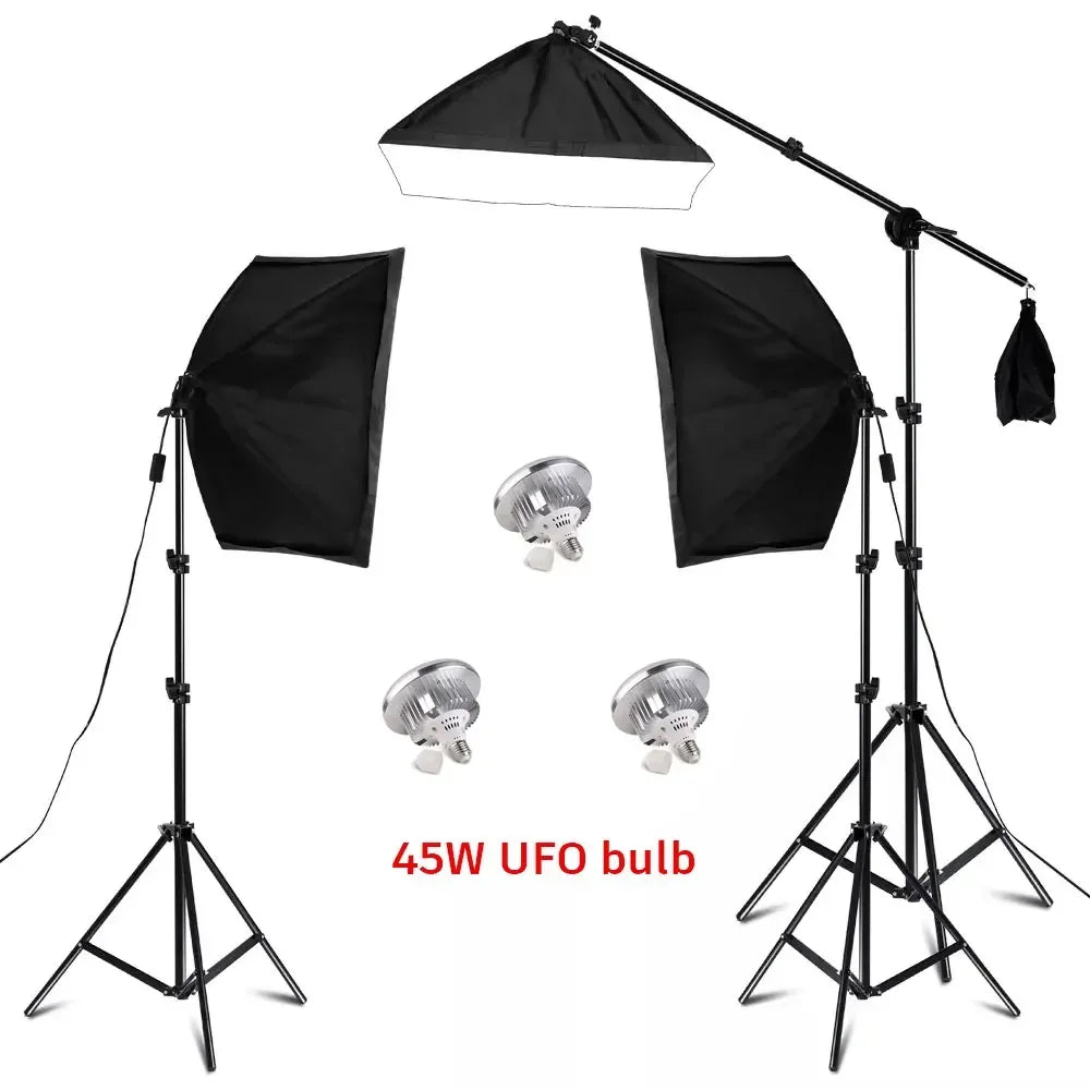 SH 3Pcs SoftBox With Sandbag Professional Photography Photo Studio Softbox Lights Lighting Kit Equipment Boom Arm