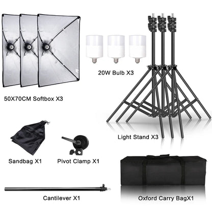 SH 3Pcs SoftBox With Sandbag Professional Photography Photo Studio Softbox Lights Lighting Kit Equipment Boom Arm