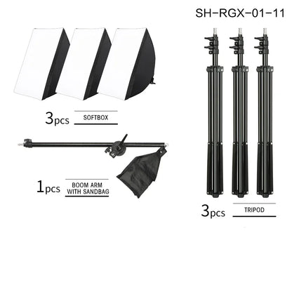 SH 3Pcs SoftBox With Sandbag Professional Photography Photo Studio Softbox Lights Lighting Kit Equipment Boom Arm