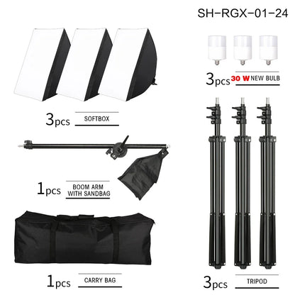 SH 3Pcs SoftBox With Sandbag Professional Photography Photo Studio Softbox Lights Lighting Kit Equipment Boom Arm