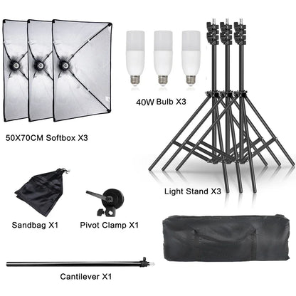 SH 3Pcs SoftBox With Sandbag Professional Photography Photo Studio Softbox Lights Lighting Kit Equipment Boom Arm