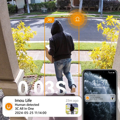 IMOU Cell All In One Panel Set 2K WiFi Camera 5000mAh Battery Wireless IP66 Smart Color Night Vision Home Security Camera