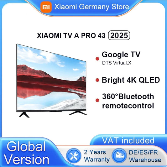 Xiaomi TV A Pro 43 2025 Bright 4K QLED screen with precise colors top-end metal finish with ultra-thin frame immersive soun