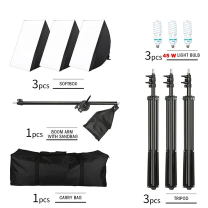 SH 3Pcs SoftBox With Sandbag Professional Photography Photo Studio Softbox Lights Lighting Kit Equipment Boom Arm
