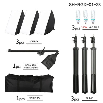 SH 3Pcs SoftBox With Sandbag Professional Photography Photo Studio Softbox Lights Lighting Kit Equipment Boom Arm