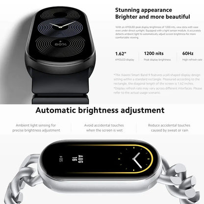 New Xiaomi Mi Band 9 Smart Bracelet, 1.62'' AMOLED Screen, Blood Oxygen Heart Rate Monitoring 150+ Sport Modes, BT5.4 Smart Band