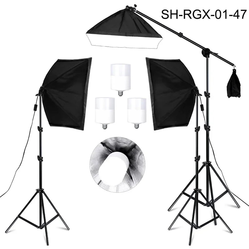 SH 3Pcs SoftBox With Sandbag Professional Photography Photo Studio Softbox Lights Lighting Kit Equipment Boom Arm