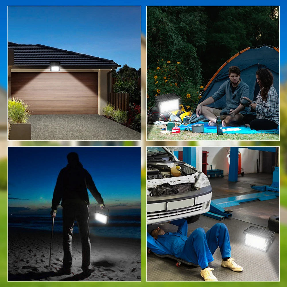 100W 200W LED Portable Solar Floodlight Outdoor Hiking Camping Light Waterproof IP65 Wall Light For Garden Patio Garage Backyard