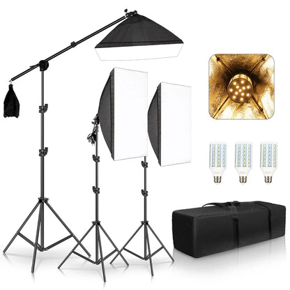 SH 3Pcs SoftBox With Sandbag Professional Photography Photo Studio Softbox Lights Lighting Kit Equipment Boom Arm