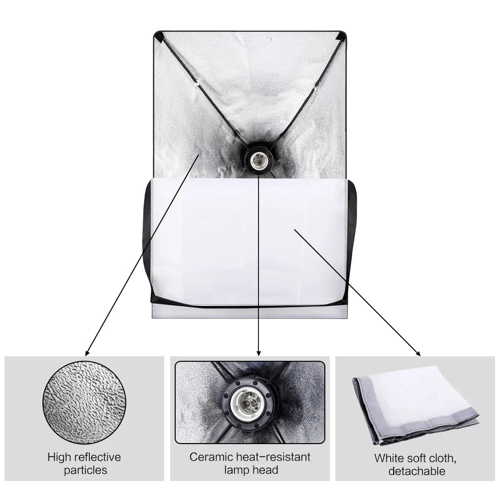 SH 3Pcs SoftBox With Sandbag Professional Photography Photo Studio Softbox Lights Lighting Kit Equipment Boom Arm